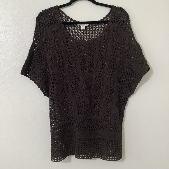 Vintage Y2K Brown Crochet Open Knit Beachy Forest Fairy Top XL Casual Autumn - Picture 1 of 8